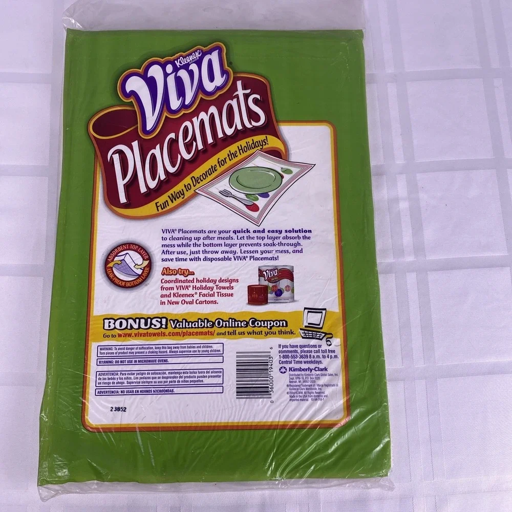 Kleenex Viva Placemats, 16 Count Disposable Vintage 2004, New &‎ Sealed